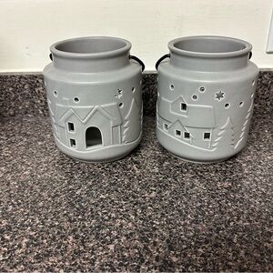 Grey Ceramic Winter Lanterns 2ct